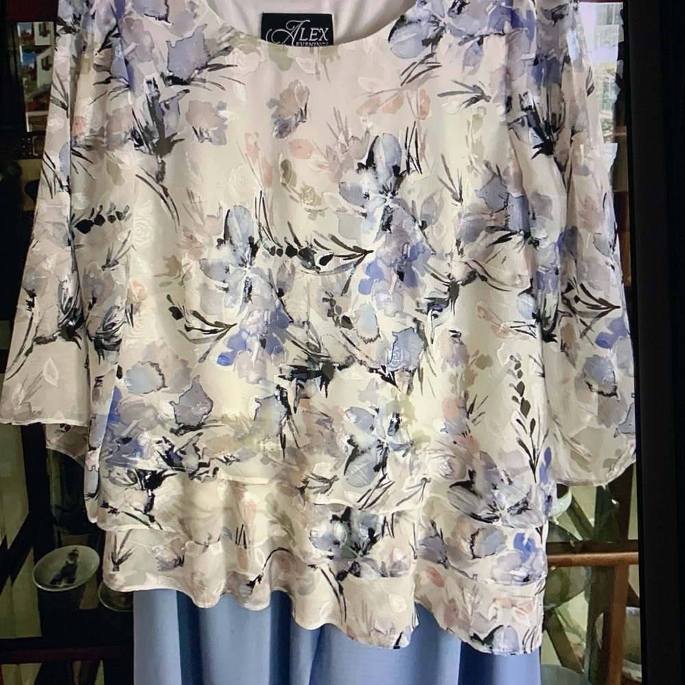 Alex Evenings Floral Blouse in Blue and White